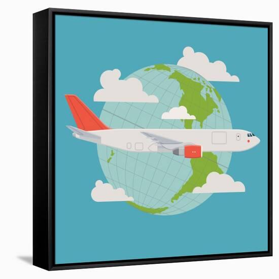 Vector Modern Delivery Web Icon on Flying Transport Freight Cargo Jet Airliner Plane, Flat Design,-Mascha Tace-Framed Stretched Canvas