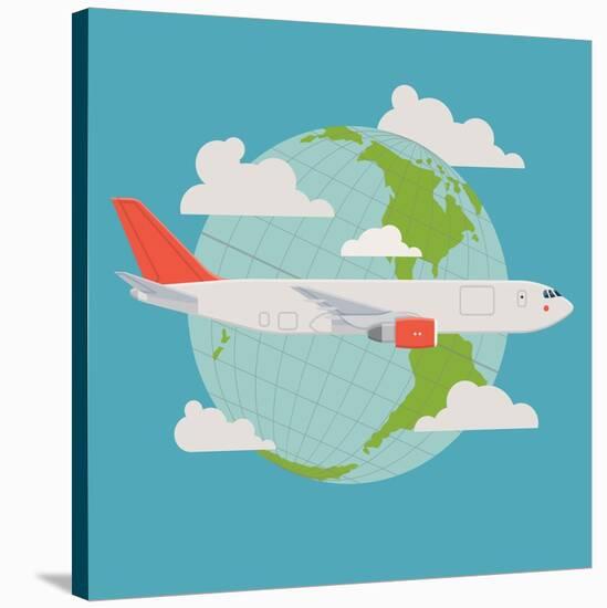 Vector Modern Delivery Web Icon on Flying Transport Freight Cargo Jet Airliner Plane, Flat Design,-Mascha Tace-Stretched Canvas