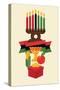 Vector Modern Flat Concept Design on Kwanzaa Greeting Card Featuring Kinara Candle Holder with Lit-Mascha Tace-Stretched Canvas