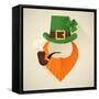 Vector Modern Flat Design Icon on Saint Patrick's Day Character Leprechaun with Green Hat, Red Bear-Mascha Tace-Framed Stretched Canvas