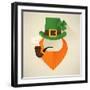 Vector Modern Flat Design Icon on Saint Patrick's Day Character Leprechaun with Green Hat, Red Bear-Mascha Tace-Framed Art Print