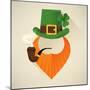 Vector Modern Flat Design Icon on Saint Patrick's Day Character Leprechaun with Green Hat, Red Bear-Mascha Tace-Mounted Art Print