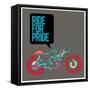 Vector Motorbike Illustration Ride for Pride Colorful Poster-singpentinkhappy-Framed Stretched Canvas