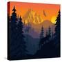 Vector Mountains Evening Landscape with Puma and Goat-SaveJungle-Stretched Canvas