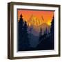 Vector Mountains Evening Landscape with Puma and Goat-SaveJungle-Framed Art Print