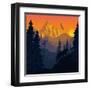 Vector Mountains Evening Landscape with Puma and Goat-SaveJungle-Framed Art Print