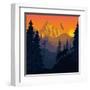 Vector Mountains Evening Landscape with Puma and Goat-SaveJungle-Framed Art Print