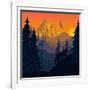 Vector Mountains Evening Landscape with Puma and Goat-SaveJungle-Framed Art Print