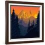 Vector Mountains Evening Landscape with Puma and Goat-SaveJungle-Framed Art Print