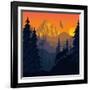 Vector Mountains Evening Landscape with Puma and Goat-SaveJungle-Framed Art Print