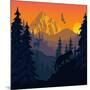 Vector Mountains Evening Landscape with Puma and Goat-SaveJungle-Mounted Art Print