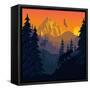 Vector Mountains Evening Landscape with Puma and Goat-SaveJungle-Framed Stretched Canvas