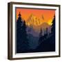 Vector Mountains Evening Landscape with Puma and Goat-SaveJungle-Framed Art Print