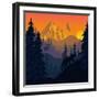 Vector Mountains Evening Landscape with Puma and Goat-SaveJungle-Framed Art Print