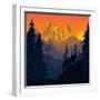 Vector Mountains Evening Landscape with Puma and Goat-SaveJungle-Framed Art Print