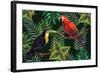 Vector Painting with Tropical Birds and Plants on Dark Background. Eps8 File.-JuliaL-Framed Art Print