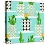 Vector Pattern with Cacti. Cute Cactus Flowers in Ornamental Pots. Hand Drawing Illustration.-lilalove-Stretched Canvas