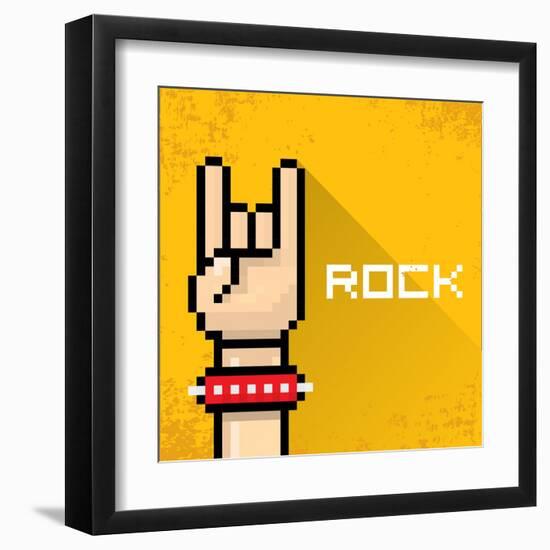 Vector Pixel Art Hand Sign Rock N Roll Music.-rock n roll-Framed Art Print