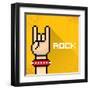 Vector Pixel Art Hand Sign Rock N Roll Music.-rock n roll-Framed Art Print