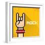 Vector Pixel Art Hand Sign Rock N Roll Music.-rock n roll-Framed Art Print