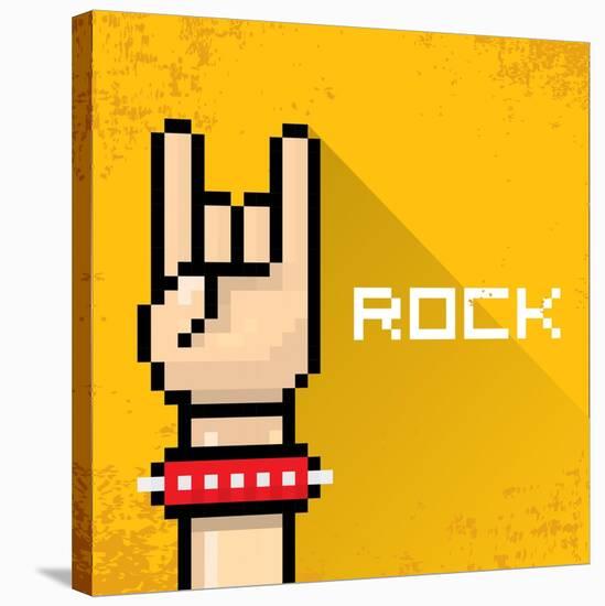 Vector Pixel Art Hand Sign Rock N Roll Music.-rock n roll-Stretched Canvas