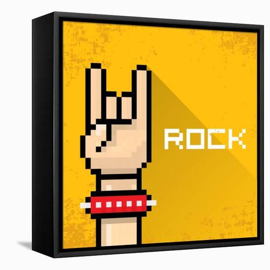 Vector Pixel Art Hand Sign Rock N Roll Music.-rock n roll-Framed Stretched Canvas