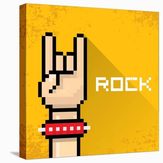 Vector Pixel Art Hand Sign Rock N Roll Music.-rock n roll-Stretched Canvas