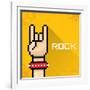 Vector Pixel Art Hand Sign Rock N Roll Music.-rock n roll-Framed Art Print