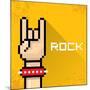 Vector Pixel Art Hand Sign Rock N Roll Music.-rock n roll-Mounted Art Print