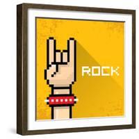 Vector Pixel Art Hand Sign Rock N Roll Music.-rock n roll-Framed Art Print