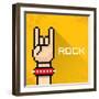 Vector Pixel Art Hand Sign Rock N Roll Music.-rock n roll-Framed Art Print