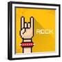 Vector Pixel Art Hand Sign Rock N Roll Music.-rock n roll-Framed Art Print