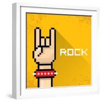 Vector Pixel Art Hand Sign Rock N Roll Music.-rock n roll-Framed Art Print