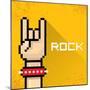 Vector Pixel Art Hand Sign Rock N Roll Music.-rock n roll-Mounted Art Print