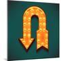 Vector Realistic 3D Volumetric Icon on Marquee Sign U-Turn Arrow Lit up with Electric Bulbs | Retro-Mascha Tace-Mounted Art Print