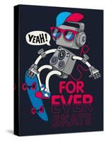 Vector Retro Robot on Skateboard, Skater-braingraph-Stretched Canvas