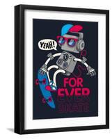 Vector Retro Robot on Skateboard, Skater-braingraph-Framed Art Print