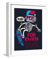 Vector Retro Robot on Skateboard, Skater-braingraph-Framed Art Print