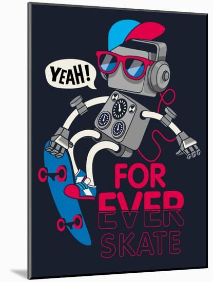 Vector Retro Robot on Skateboard, Skater-braingraph-Mounted Art Print