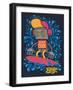 Vector Retro Robot on Surfboard, Surfer-braingraph-Framed Art Print