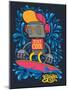 Vector Retro Robot on Surfboard, Surfer-braingraph-Mounted Art Print