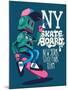 Vector Retro Robot, Skateboard, Skater-braingraph-Mounted Art Print