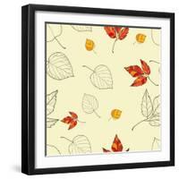 Vector Seamless Background with Autumn Leaves-lolya1988-Framed Art Print