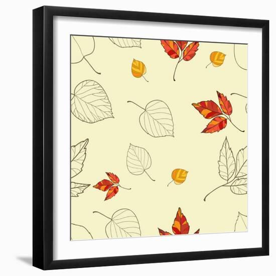 Vector Seamless Background with Autumn Leaves-lolya1988-Framed Art Print