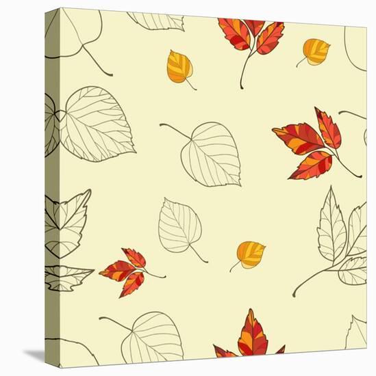 Vector Seamless Background with Autumn Leaves-lolya1988-Stretched Canvas