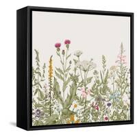 Vector Seamless Floral Border. Herbs and Wild Flowers. Botanical Illustration Engraving Style. Colo-Olga Korneeva-Framed Stretched Canvas