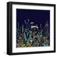 Vector Seamless Floral Border. Herbs and Wild Flowers. Botanical Illustration Engraving Style.-Olga Korneeva-Framed Art Print