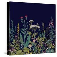 Vector Seamless Floral Border. Herbs and Wild Flowers. Botanical Illustration Engraving Style.-Olga Korneeva-Stretched Canvas