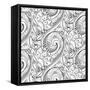 Vector Seamless Monochrome Floral Pattern. Hand Drawn Floral Texture, Decorative Flowers, Coloring-null-Framed Stretched Canvas