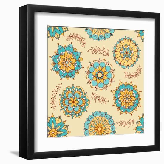 Vector Seamless Pattern, Doodling Design. Hand Draw Flowers. Color Doodle Background-xox-Framed Art Print